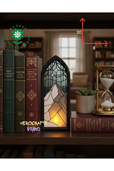 Heroicrafts Studio Dağ Tasarımlı Işıklı Kitap Tutucu - PLA Fantasy Book Nook, Vitray Tarzı, LED Mum Işıklı Dekor
