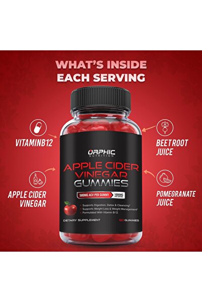 Orphic Nutrition Apple Cider Vinegar Gummies – 1000mg with Vitamin B12, Beetroot & Pomegranate