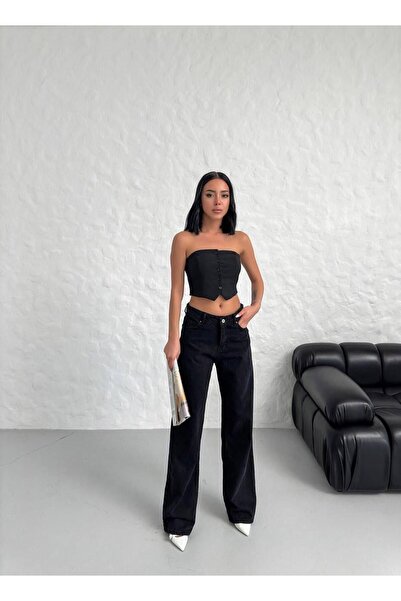 WODDİ Morena Rose Pantaloni Palazzo din denim cu picior larg, super înalți, d...