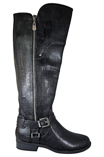 Guess Women's Riding Boots, Black Faux Leather, Decorative Metal Buckles, Size 38 EU