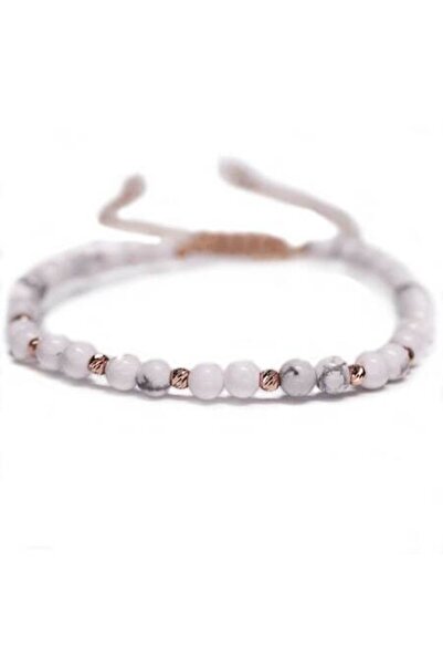 MANAVA Bracelet with 10 balls of 14k pink gold and Howlit semi-precious stones, adjustable