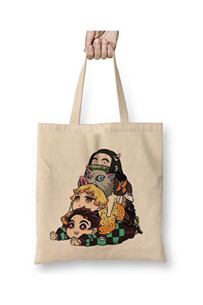 Toyaso حقيبة تسوق من القماش الأبيض من Demon Slayer Demon Slayer ذات مقبض طويل...