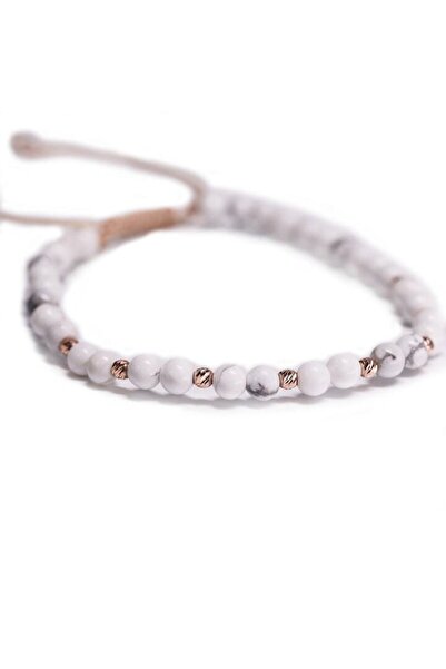 MANAVA Bracelet with 10 balls of 14k pink gold and Howlit semi-precious stones, adjustable