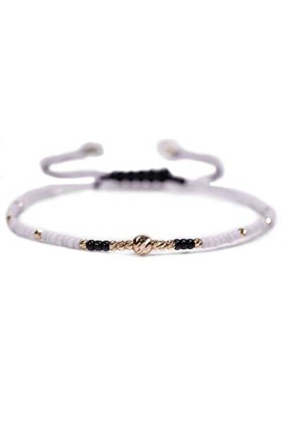 MANAVA Bracelet with 17 14k Gold balls and black and white Miyuki beads, adjustable