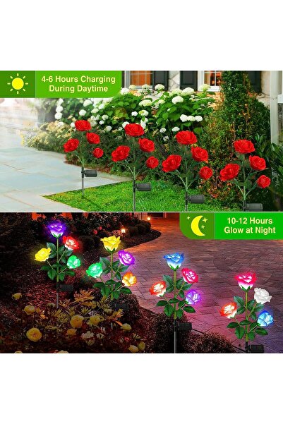 fulina Solar Garden Lights Outdoor 4 Pack, Waterproof Solar Powered Outdoor Lights, Changing Flower Lights