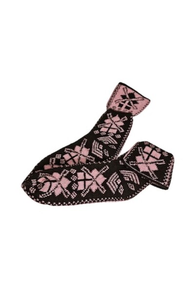 Kral - Women's Knitted Slipper Socks, Wool, Ethno Motifs, Dark Brown & Pink, One Size