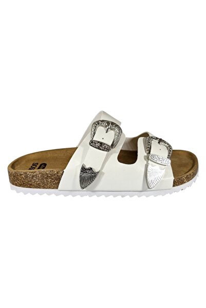 Asos Design ASOS Women's Slides, Double Adjustable Straps with Buckle, White Faux Leather, Size 39 EU