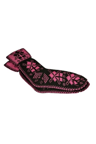 Kral Artisan Women's Knitted Slipper Socks, Wool, Kaki & Fuchsia, One Size