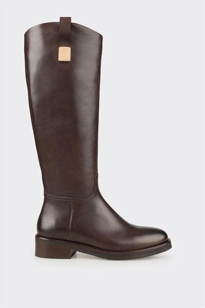 Elle Shoes Kahve Deri Kadın Düz Çizme