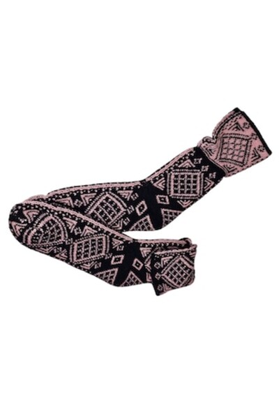 Kral Women's Knitted 'Ciupici' Socks, Wool, Ethnic Pattern, Black-Blue & Pink, One Size