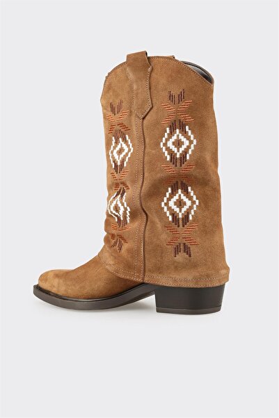 Elle Shoes Taba Deri Kadın Western Bot