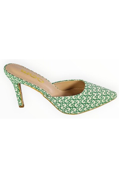 Ego mule shoes, textile with monogram embroidery, green, EU 38