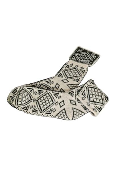 Kral Women's Knitted Ciupici Socks, Wool, Ethnic Motifs, Off-White & Khaki, One Size