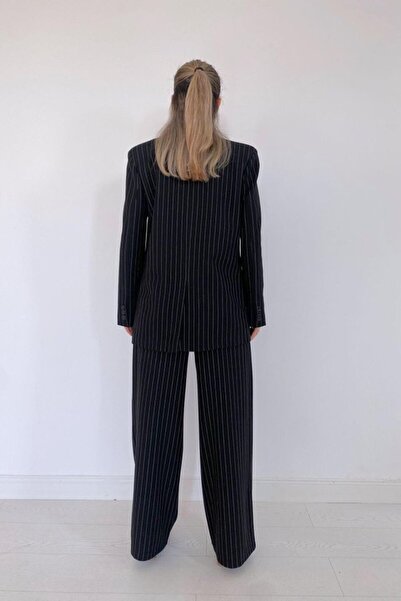 Moderie Butik Μαύρο ριγέ σετ γιλέκο και παντελόνι