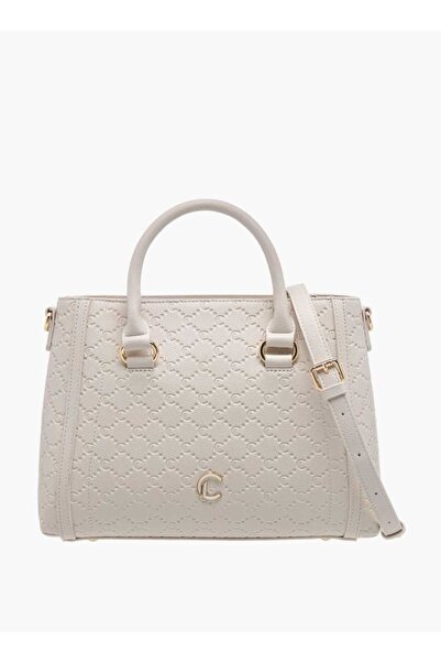 Le Confort Women Monogram Embossed Tote Bag with Detachable Strap and Zip Closure