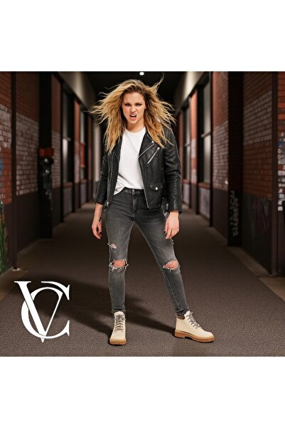 Ego Women's Combat Boot, Faux Leather, Beige, Non-slip Rubber Sole, Size 40