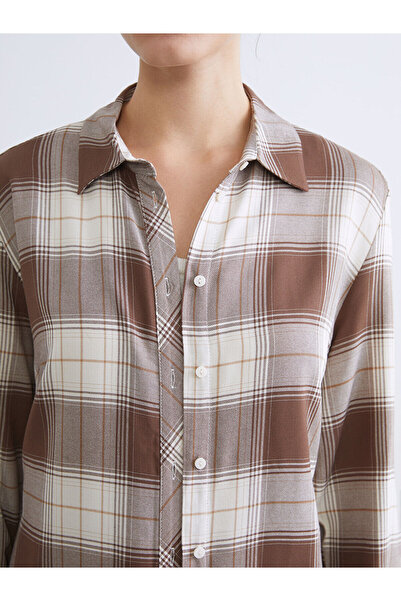 LC Waikiki LCWAIKIKI Tunica cămașă pentru femei în carouri maro clasic