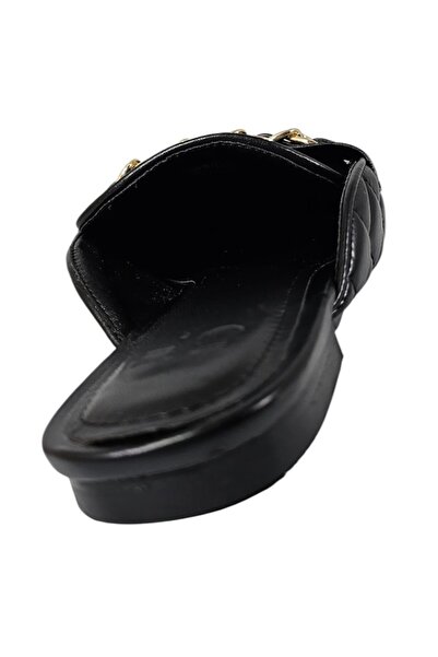 Shoedazzle by Just Fab Just Fab - Women's mule slippers, black quilted faux leather, gold chain, size 38.5 EU