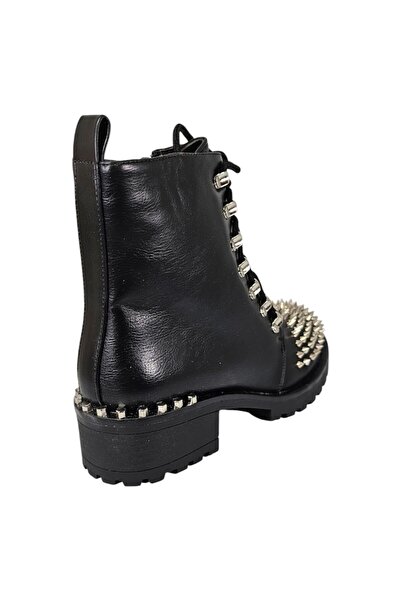 Wellspring Women's Boot-Style Boots with Pointed Metal Studs, Black Faux Leather, EU 37