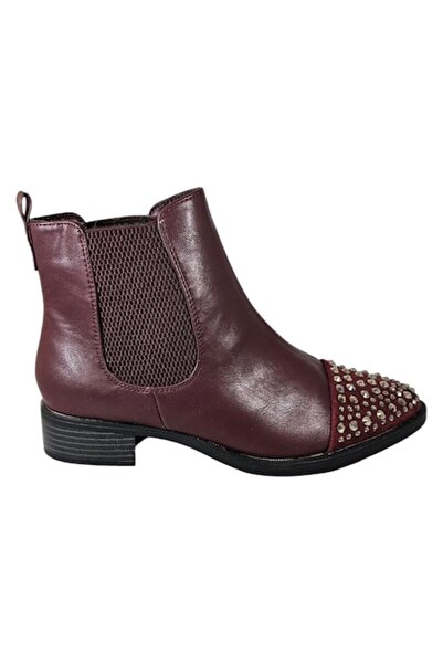 Vadodara Carolina Boix Women's Chelsea Boots Faux Leather Wine with Chrome Crystals, EU 39