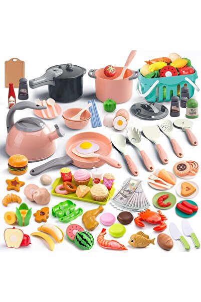 COOYA 130Pcs Kitchen Playset, Toddler Pretend Cooking Play Pots, Pans, Utensils Cookware, Daily Food