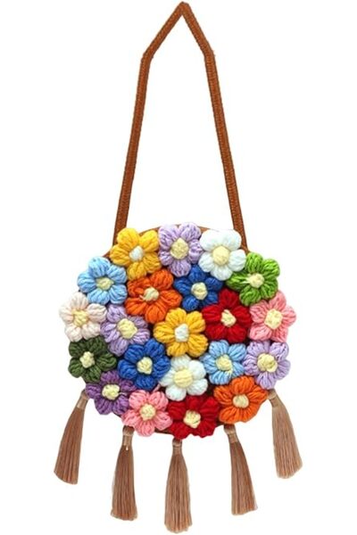 COOYA Women Woven Shoulder Bag, Floral Clutch Magnetic Buckle Flower Purse Crochet Crossbody Bag