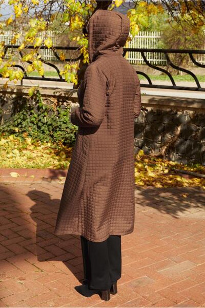 TRENDTESETTÜR KADIN KAHVE KAPÜŞONLU KAP T 0009