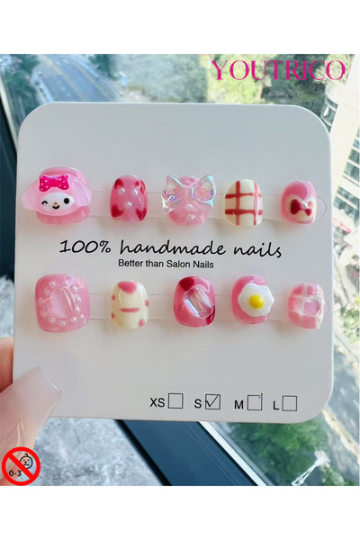 Youtrico Children's Fake Nails 100% Handmade Pink CinnamorollGreen, Safe for ...
