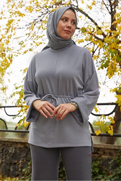TRENDTESETTÜR Women's Gray Waist-Tie Tunic t 84112