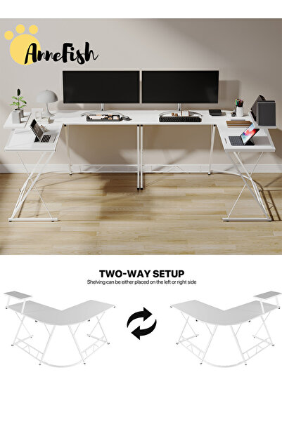 AnneFish 120cm L-Shaped Gaming Desk Office Desk With Monitor Stand Home Office Table Gaming Table