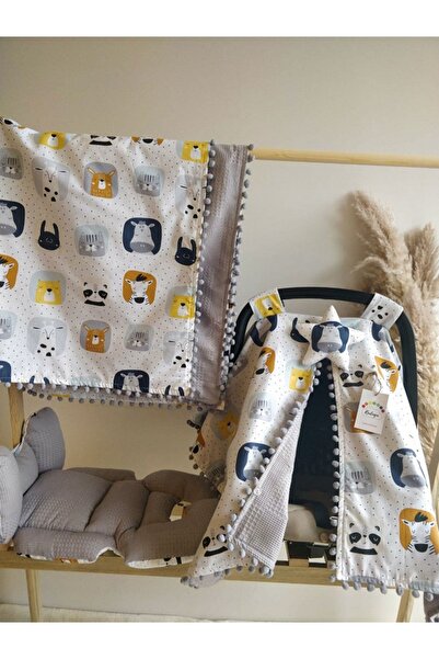 MAMARADUGA Double-Sided Stroller Cover+Stroller Cushion+Blanket Safari Pattern