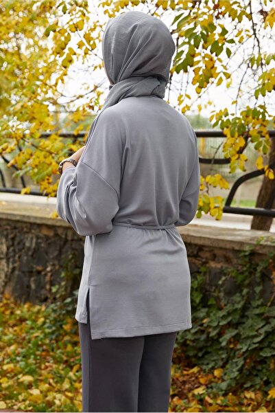 TRENDTESETTÜR Women's Gray Waist-Tie Tunic t 84112