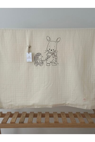 MAMARADUGA Double Layer Embroidered Muslin Blanket Hedgehog-Rabbit (Special Production)