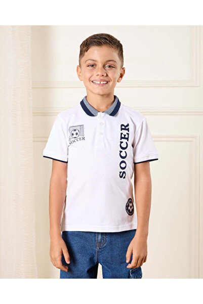 REDTAG Boys White Soccer Club Polo Shirt