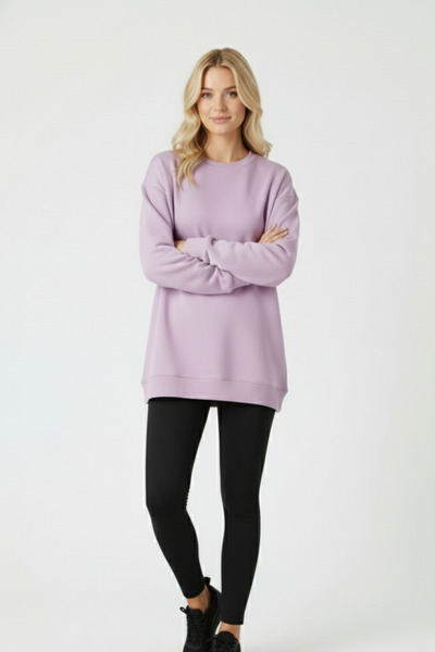 KOZİA OUTDOORS Baskısız Basic Oversize Bisiklet Yaka Şardonlu Unisex Rahat Ka...