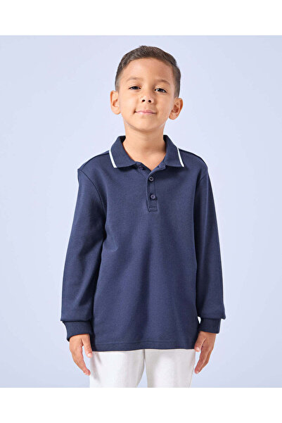 REDTAG Boys Navy Long Sleeve Polo Shirt