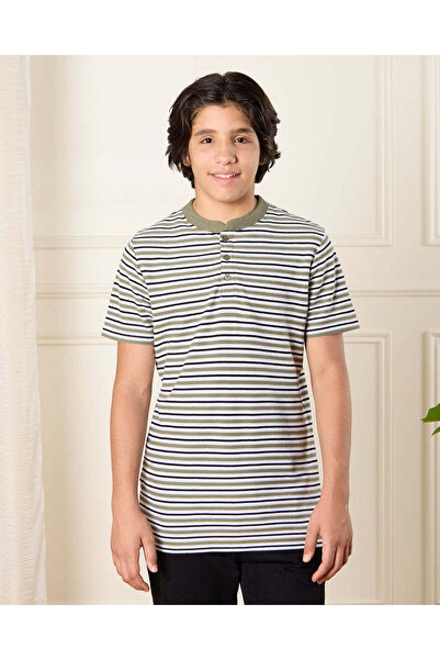 REDTAG Senior Boys Green Striped Polo Shirt