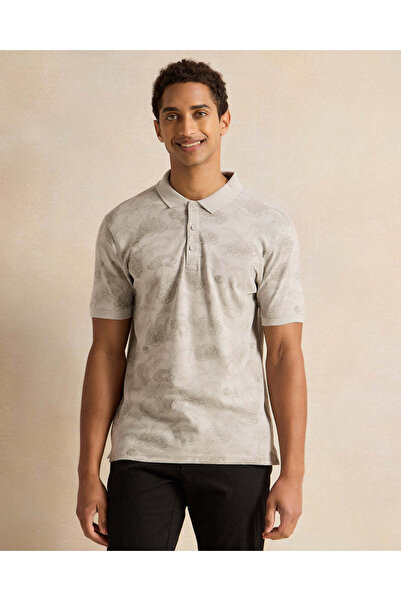 REDTAG Men Grey Printed Polo Shirt