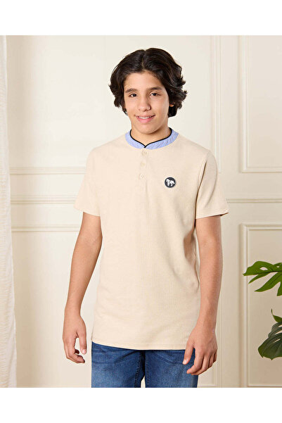 REDTAG قميص بولو مزخرف باللون البيج للأولاد الكبار