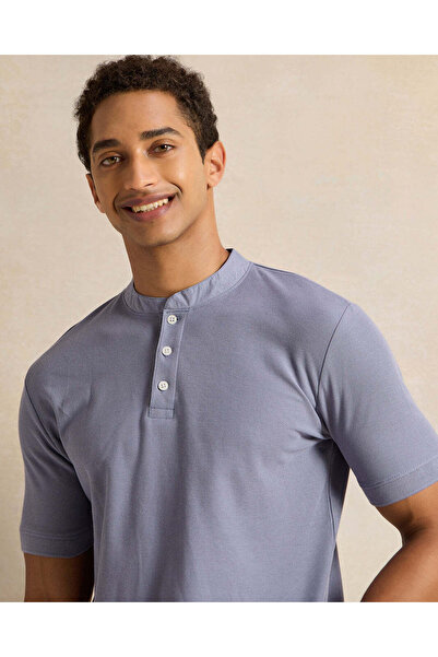 REDTAG Men Purple Henley Polo Shirt