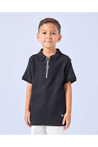 REDTAG Boys Black Jacquard Polo Shirt