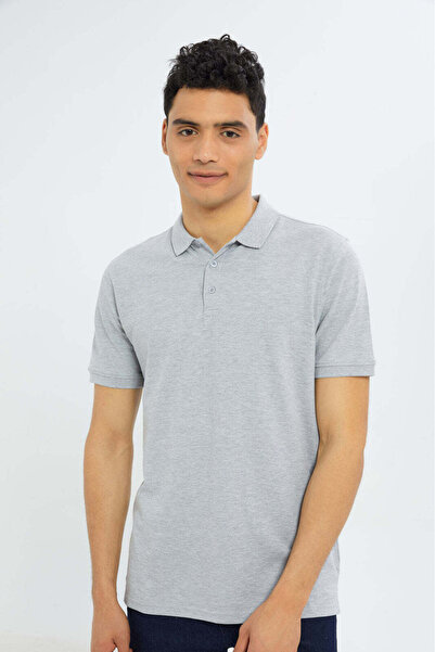REDTAG Men Grey Plain Polo Shirt