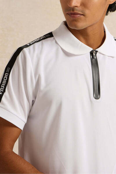 REDTAG Men White Zipper Polo Shirt