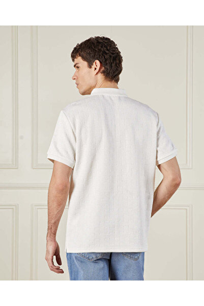 REDTAG Men White Zip Placket Jacquard Polo Shirt