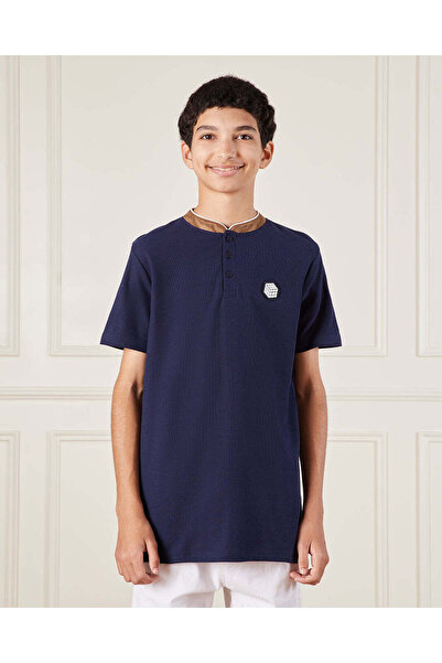REDTAG Senior Boys Navy Suede Polo