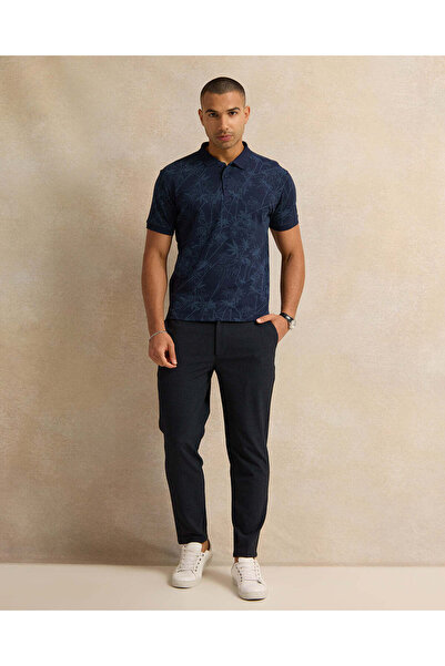 REDTAG Men Blue Printed Basic Polo Shirt