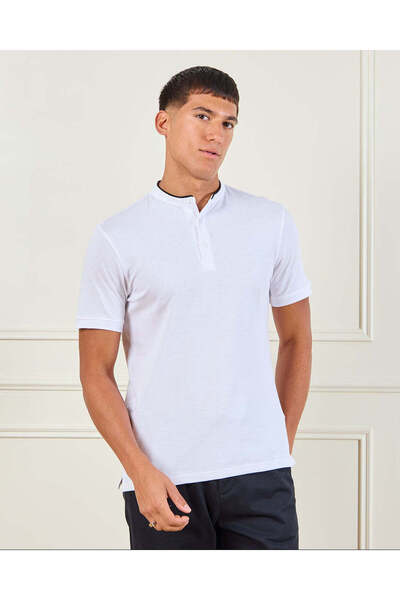 REDTAG قميص بولو رجالي أبيض بياقة واقفة