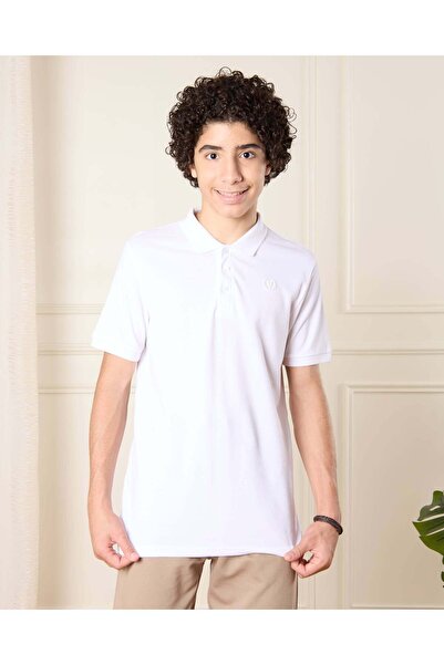REDTAG Senior Boys White Solid Polo T-Shirt Set (Pack of 2)