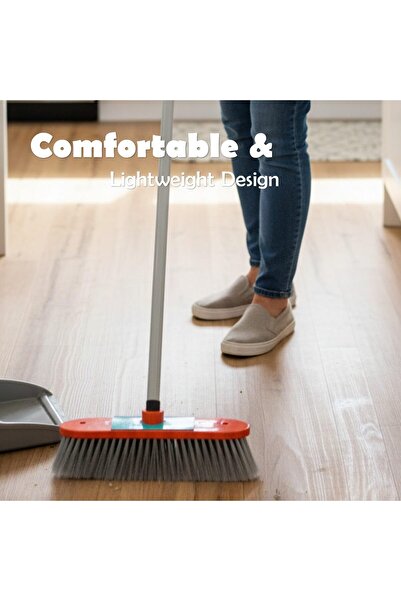 Houzi Indoor Floor Broom with Iron Stick Hard Grip Handle Durable and Strong