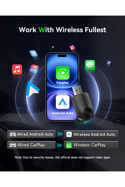 Choice Mini Wired to Wireless CarPlay Adapter Plug & Plug Auto Connect Converts for Wired Cars Compatibl...